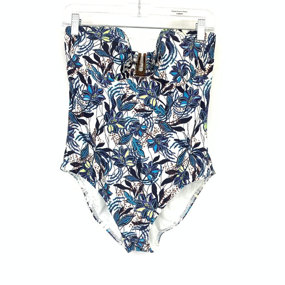 Jets Australia Bandeau Strapless One Piece Swimsuit Womens US Sz 10 Blue Floral